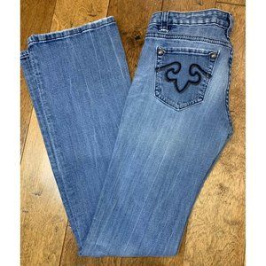 Rerock For Express Jeans Womens Size 4 Long Bootcut Low Rise Blue